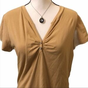 ⬇️ CHA CHA VENTE Gold Jewel V-Neck T-Shirt NEW XL